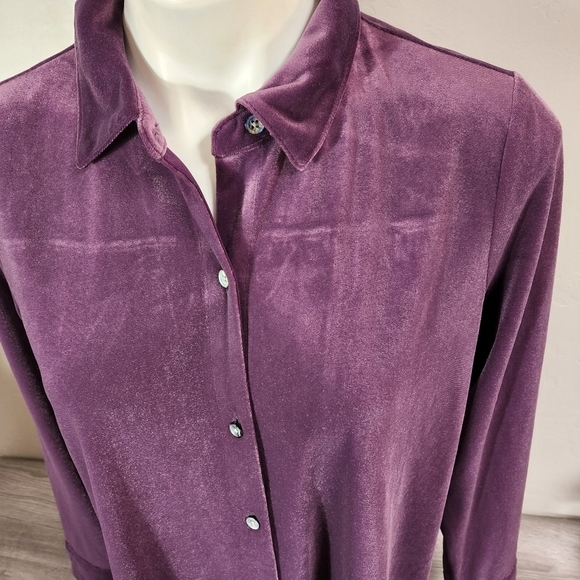 J Jill Purple Velvet Tunic  Wearever Collection S  Soft Back Shirred Back Button - Picture 10 of 11